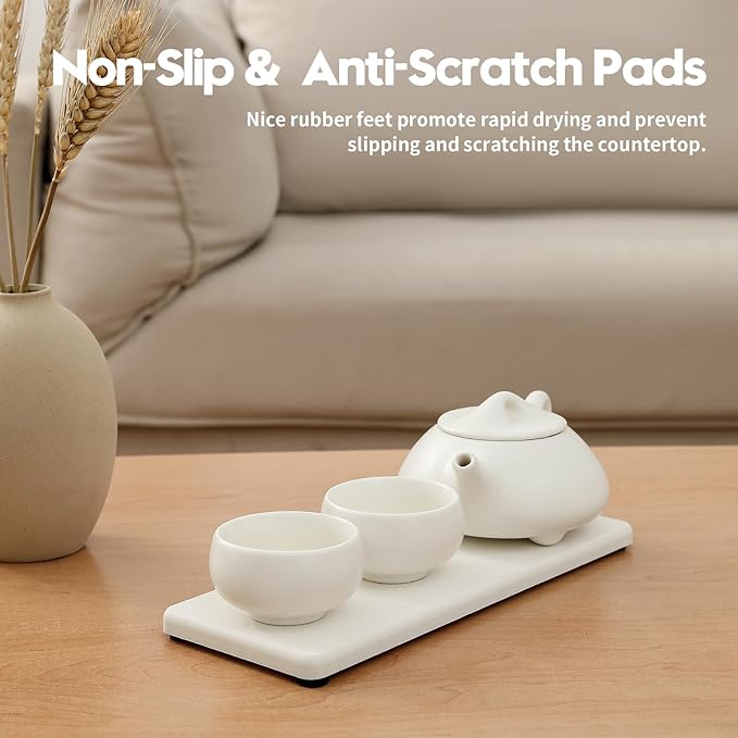 2PCS 7"x3.5" Water Absorbing Bathroom Sink Vanity Trays, Diatomite Stone Quick Drying Mat for Kitchen Counter, Dish Rack Dispenser Sponge Holder Caddy Organizer, White, 7"x3.5"