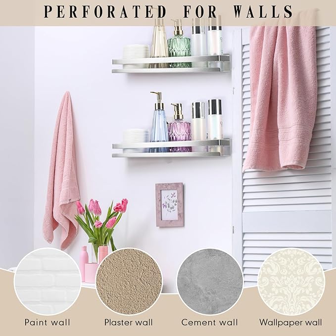 Lallisa 2 Pieces Stainless Steel Shelf Bathroom Shower Floating Shelves Wall Mounted Shower Caddy Basket Shelf Storage Organizer Shelves for Bathroom, Kitchen, Living Room(11.81 Inch/ 30 cm,Silver)