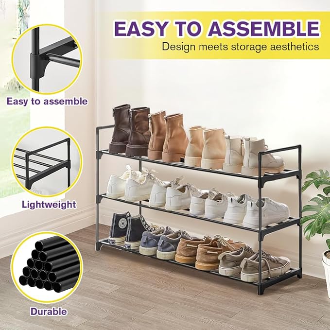 Shoe Rack, Metal Shoe Rack Organizer, Stackable Shoe Storage Shelf for Entryway