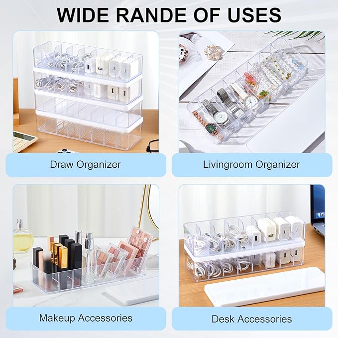 4 Pcs Cable Organizer Box with Wire Ties, Clear,White