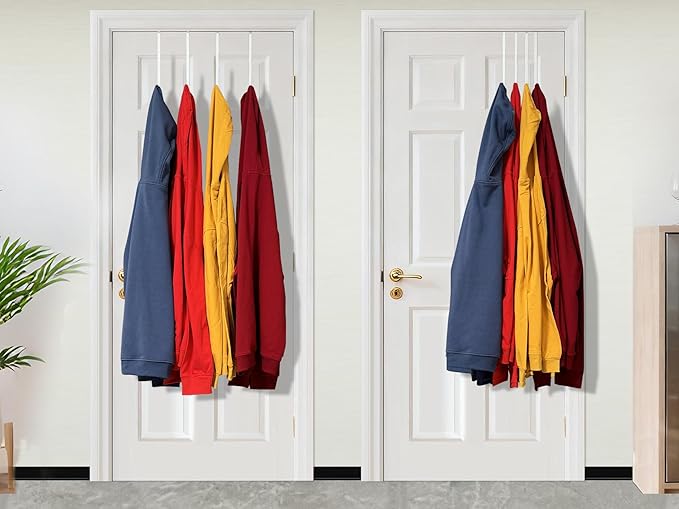 Mars-Rock Over The Door Metal Hooks with Plastic Coating 10" Fit 0.5" to 1 3/8" Door 4 Pcs Heavy Duty Single Towel Robe Rack Wreath Bathroom Shower Hanger Shoe Organizer Ironing Board Long White