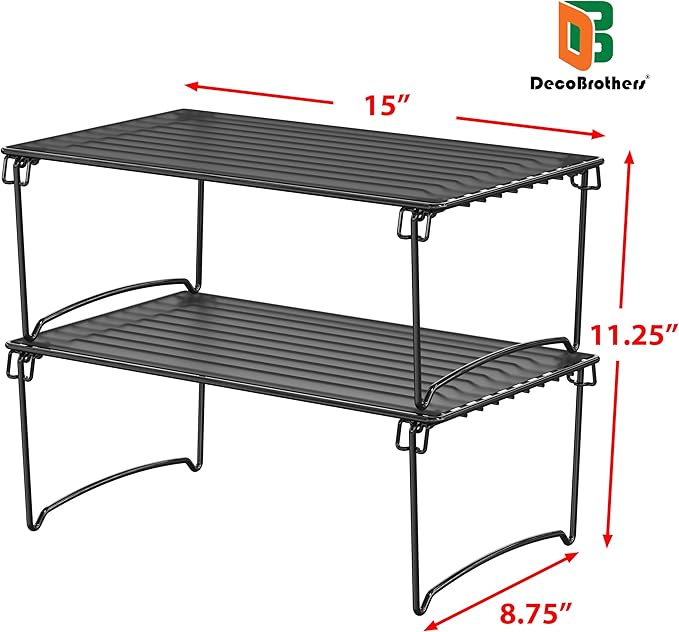 Deco Brothers Stackable Cabinet Shelf Organizer, 2 Pack, Black