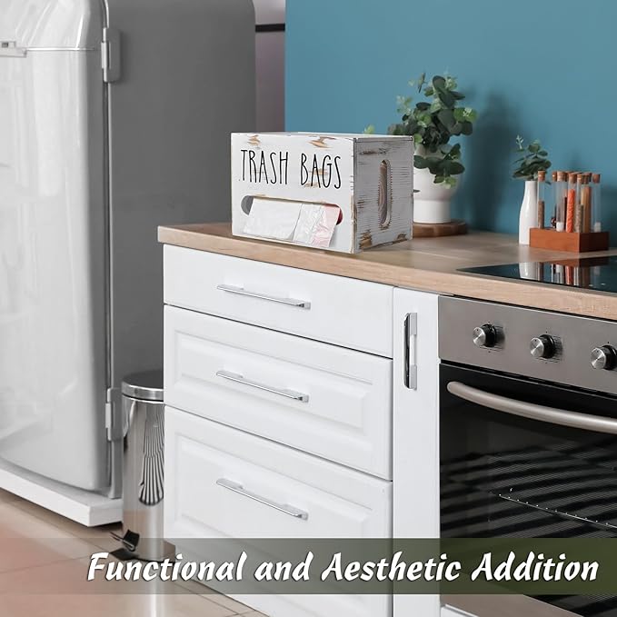 Trash Bag Holder, Wooden Stackable Trash bag Dispenser Wall Mount