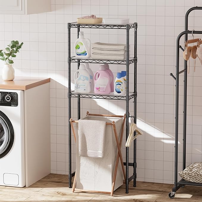 SINGAYE Over The Toilet Storage Shelf:3-Tier Bathroom Organizer and Storage Shelf with Adjustable Shelf and Basket Freestanding Space Saver Above Toilet for Room Black