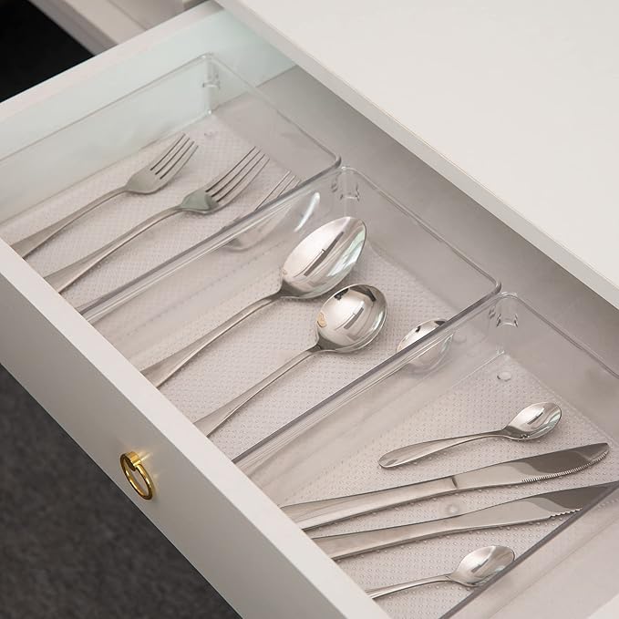 5 Pack Clear Plastic Drawer Organizer Tray Cutlery Utensil Makeups Drawer Silverware Organizers 6" X 9"
