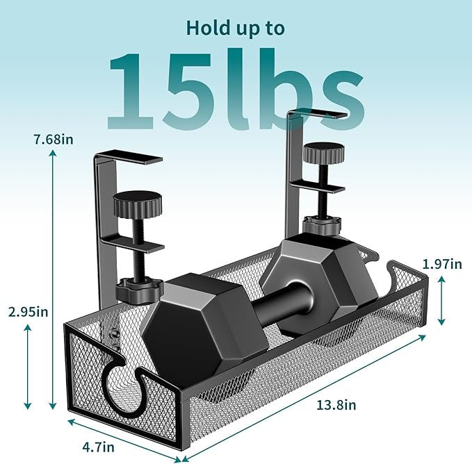 Under Desk Cable Management Tray Black, No Drill Desk Cable Wire Management Organizer with Clamp, PC Cord Organizer Accessories & Workspace for Office, Home