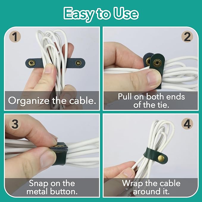 20 Pcs Leather Cord Organizer - Multiple Colors Leather Cable Straps Cord Organizer for Charging Cords, Reusable Cable Clips Leather, Multipurpose Leathers Wire Cable Ties(5 Colors)