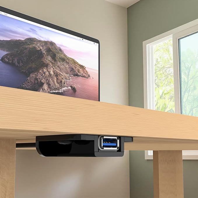 Under Desk USB Extension Cable Holder - 1PC Small Arylic Organizer for USB Extension Cord Mount Easy Access & Secure Plug, Black