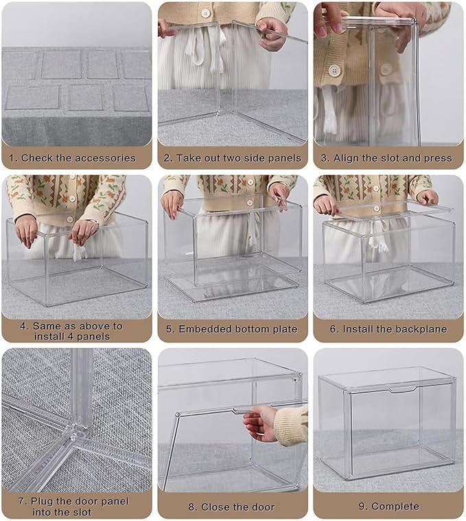 GUDEMAY Large Clear Stackable Plastic Storage Bins with Door, Dustproof Figures Collectibles Display Case, Football & Motorcycle Helmet Showcase, Basketball, Memorabilia Organizer Box (XL, Count, 1)