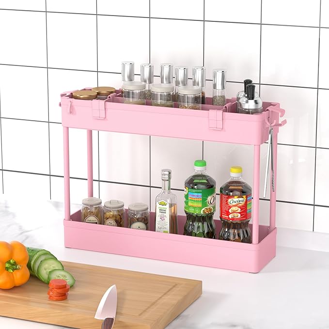 Slim Storage Cart 3 Tier, Bathroom Organizer Rolling Utility, Pink