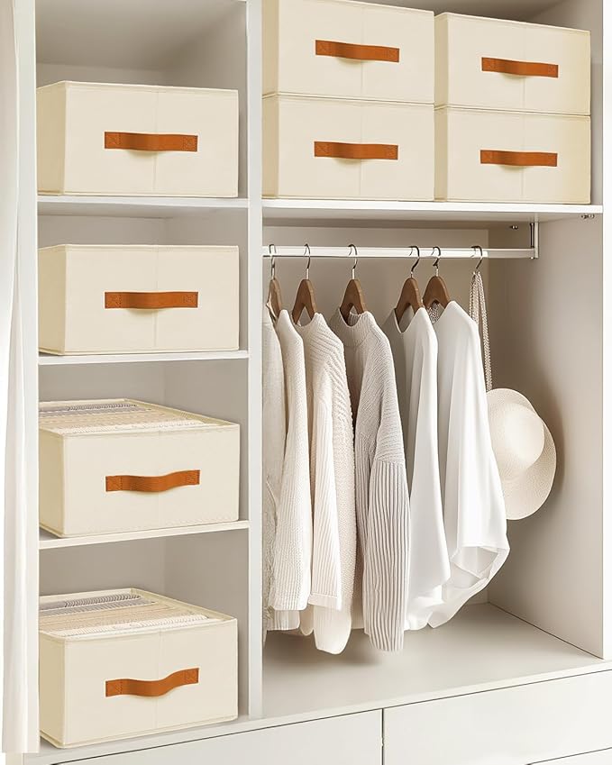 Closet Organizers and Storage, Fabric Clothes Organizer with Handles, Beige