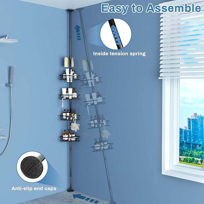 Rustproof Corner Shower Caddy Tension Pole