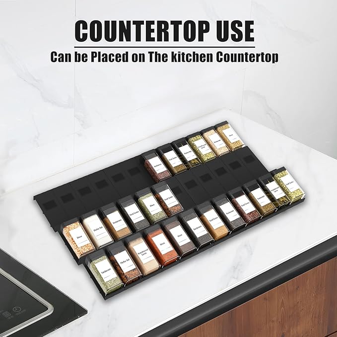 Spice Drawer Organizer 24 Pcs with 24 Plastic Spice Jars and Labels,Interlocking