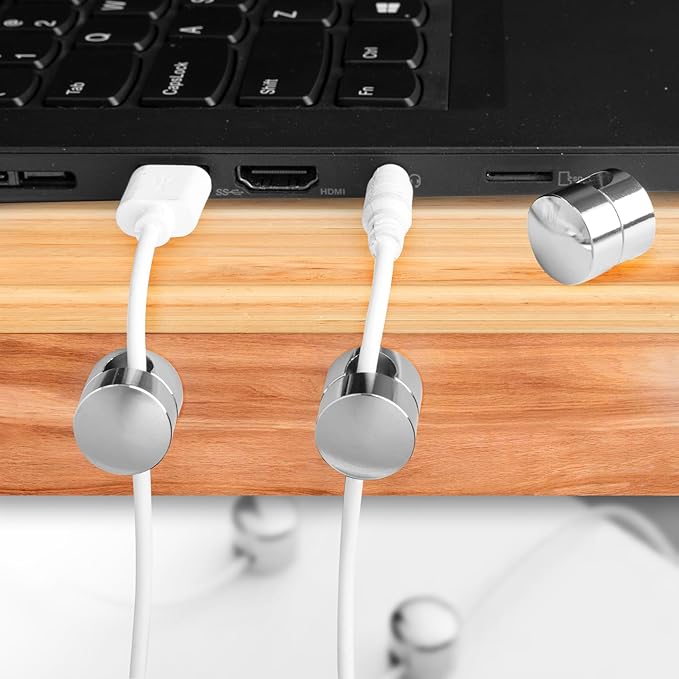 SmallCat 3 Sets Charger Holders for Cords, Silver Adjustable Cable Anchor Holders, Adhesive Metal Cord Clips, Cable Management Wire Organizers for Desk, Office, Nightstand