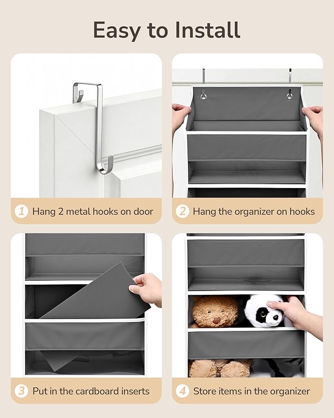 ULG Over the Door Organizer 2-Pack Door Hanging Organizer Closet Door Organizers and Storage for Clothes, Shoes, Toys Grey