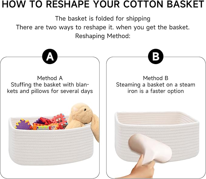 MiniArk Small Storage Baskets for Organizing | Closet Organizer Bins | Shelf Toy Basket | Woven Rope Baskets | Cube Decorative Box | Shallow Basket | 13x8.5x5.1” | 4 Packs Off White