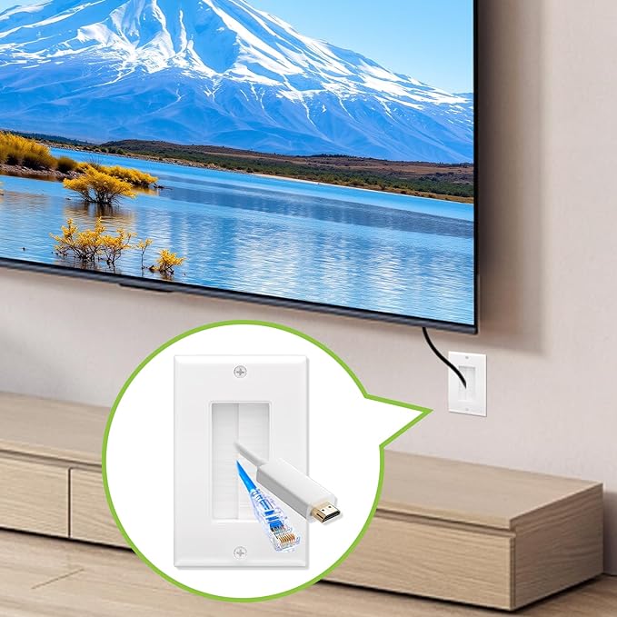 Brush Wall Plate, Single Gang Wall Plate Cable Pass Through for Low Voltage Wires, Cord Hider for Wall Mount TV, 2-Pack, White