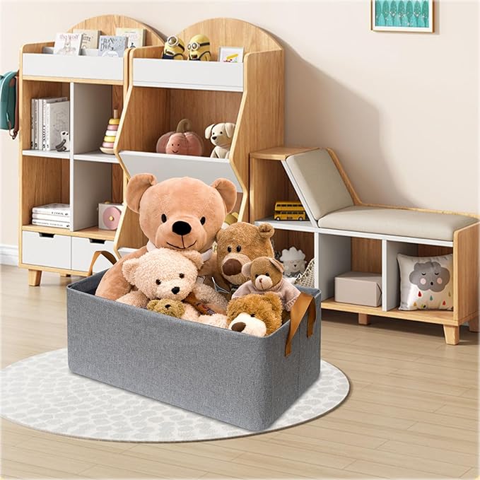SNWDN 4 Pack Closet Cloth Storage Bins for Shelves,Large Storage Baskets for Shelves,Fabric Bins for Closet organization with Handles(Grey 17''L x 12''W x 10''H)