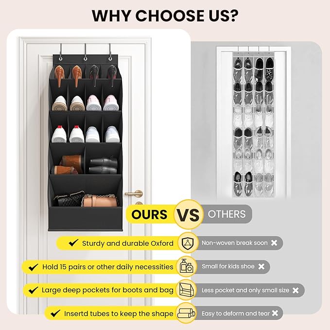 18 Pairs Over the Door Shoe Organizer, Black