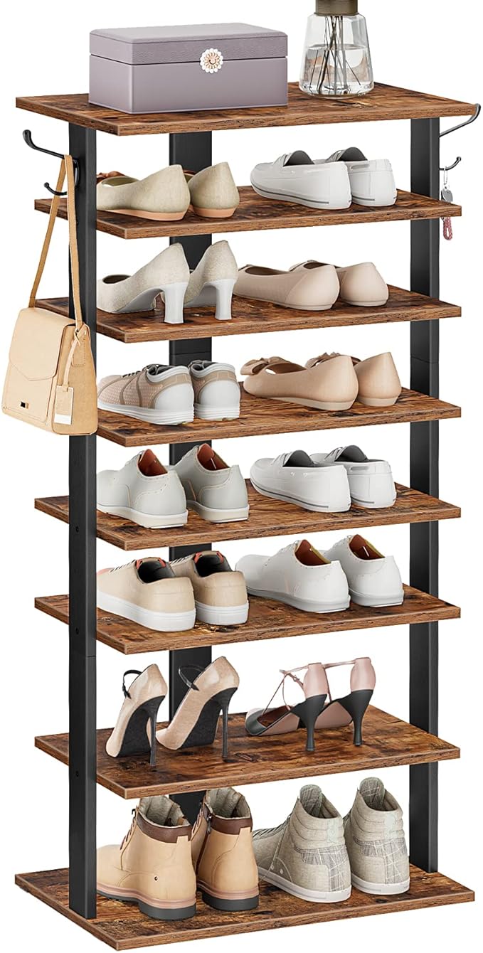 8 Tiers Vertical Shoe Rack, Rustic Brown BF750XJ01