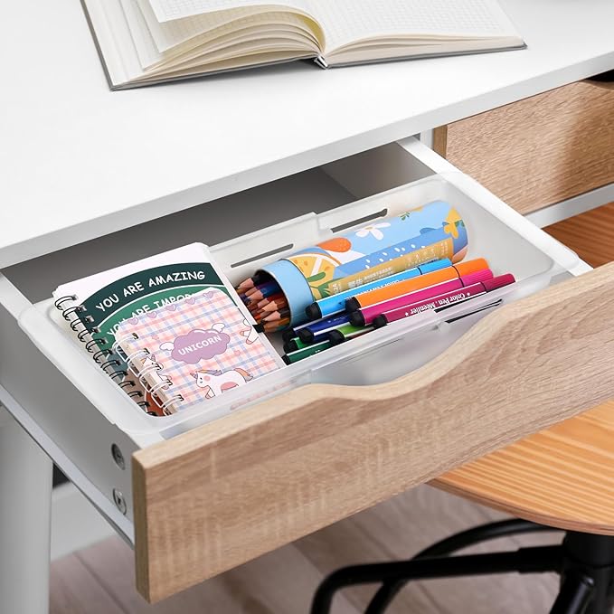 2 PCS Deep Drawer Organizer Bin Adjustable Sliding Drawer Organizers Clear