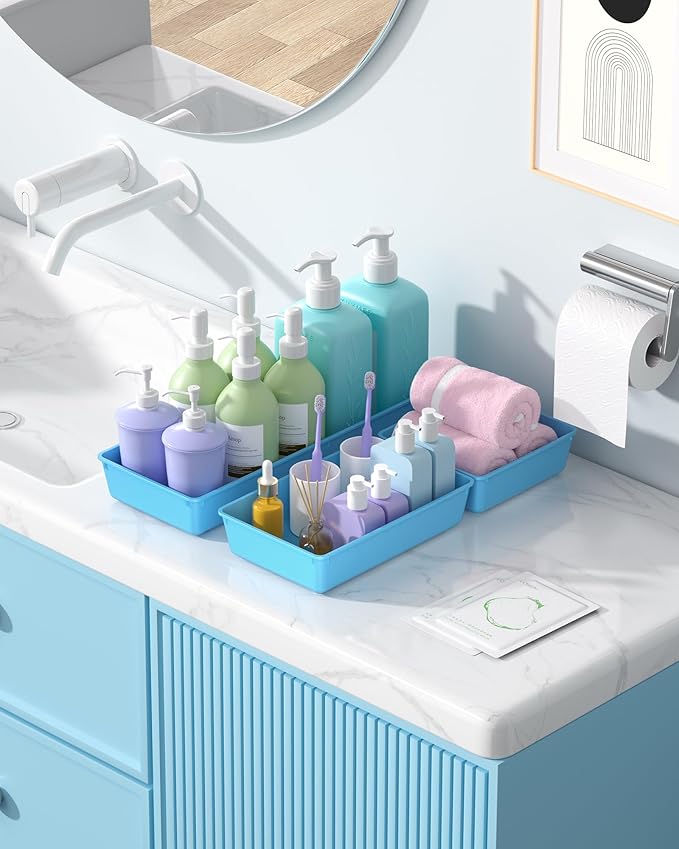 10 Pack Large Size Plastic Drawer Organizers Set, Blue