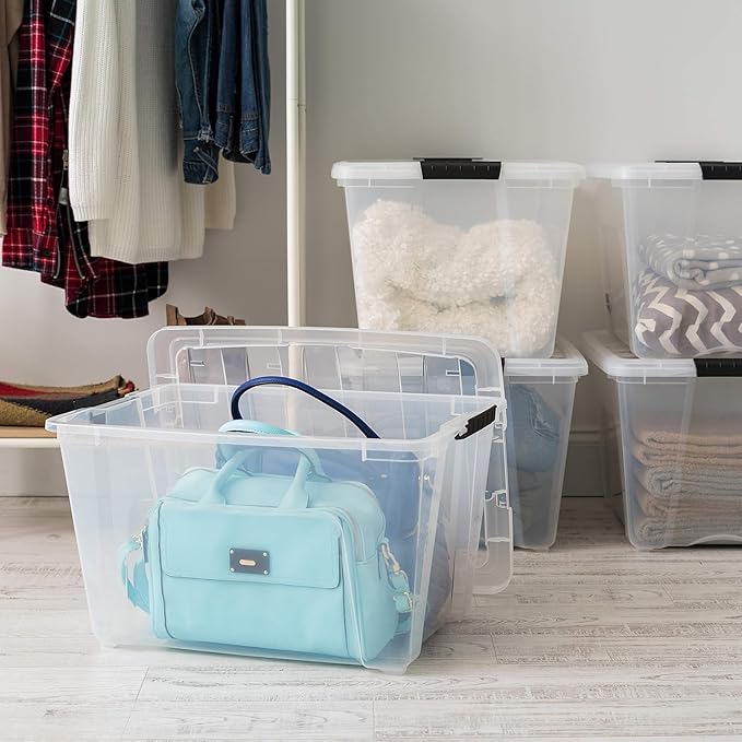 USA 54 Qt Stackable Plastic Storage Bins with Lids, 6 Pack, BPA-Free