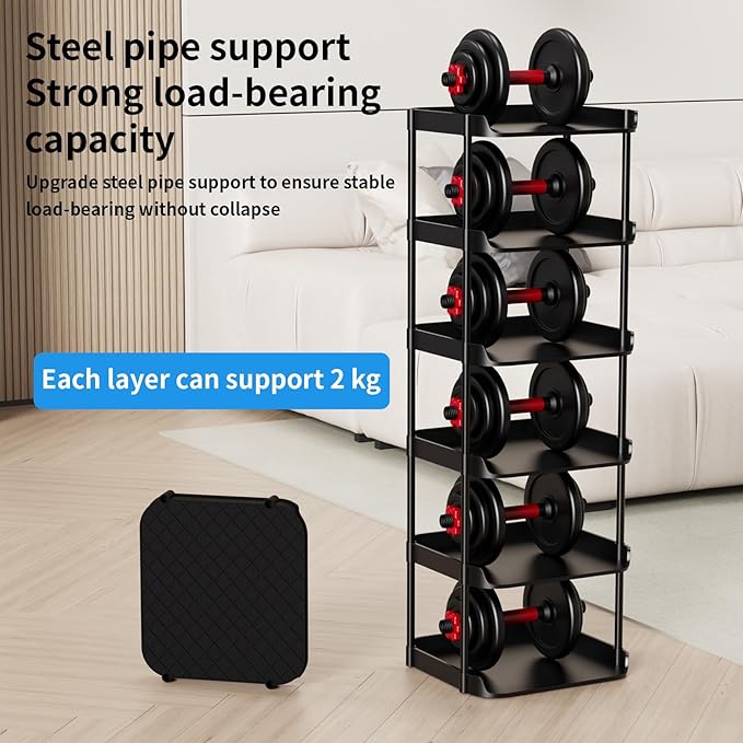 6 Tier Vertical Narrow Shoe Rack, Stackable Tall Skinny Shoerack, Compact Single Shoes Storage Tower for Slim Space, Corner Plastic Shelves, for Hallways, Entryway, Bedrooms Organizer, Black