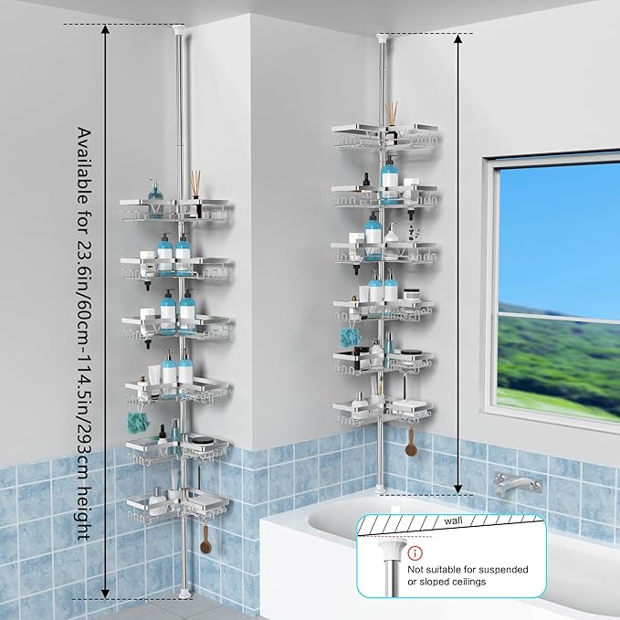 Corner Shower Caddy Tension Pole, Adjustable Shower Tension Rod Organizer
