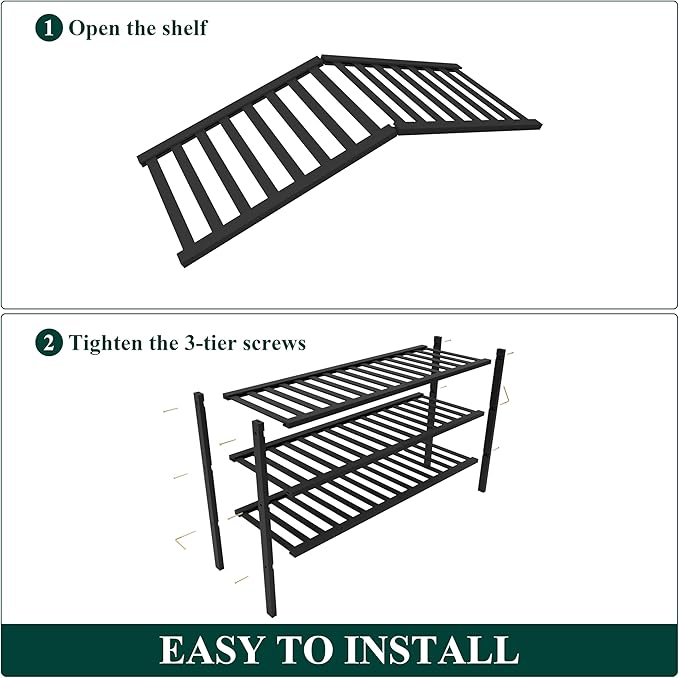 Smiry Bamboo Shoe Rack for Closet, 3 Tier Long Wooden Shoe Organizer, Stackable Wood Shoe Storage Shelf for Entryway, 14 Vertical Slats, One-piece Heavy-Duty Legs, 33.86"x11.02"x18.31", Black