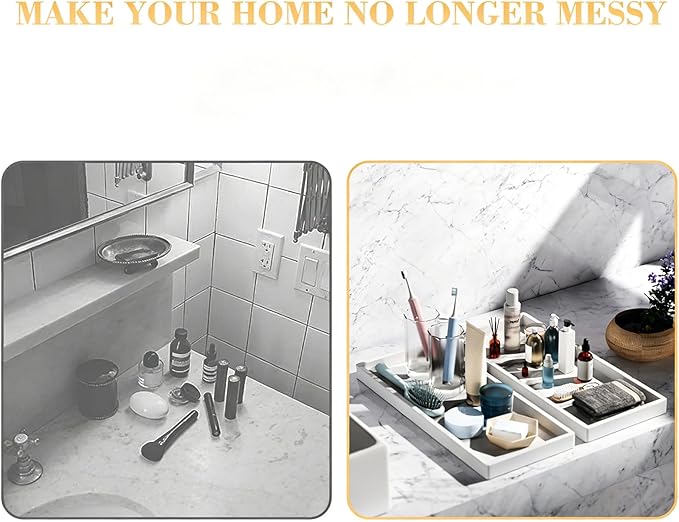 Large Silicone Bathroom Vanity Tray Set, 11.8 in, Black+White, Non-Slip