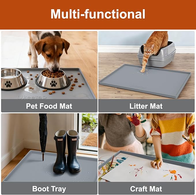 Extra Thick Silicone Mat Waterproof with Raised Edge 34" x 22", Gray