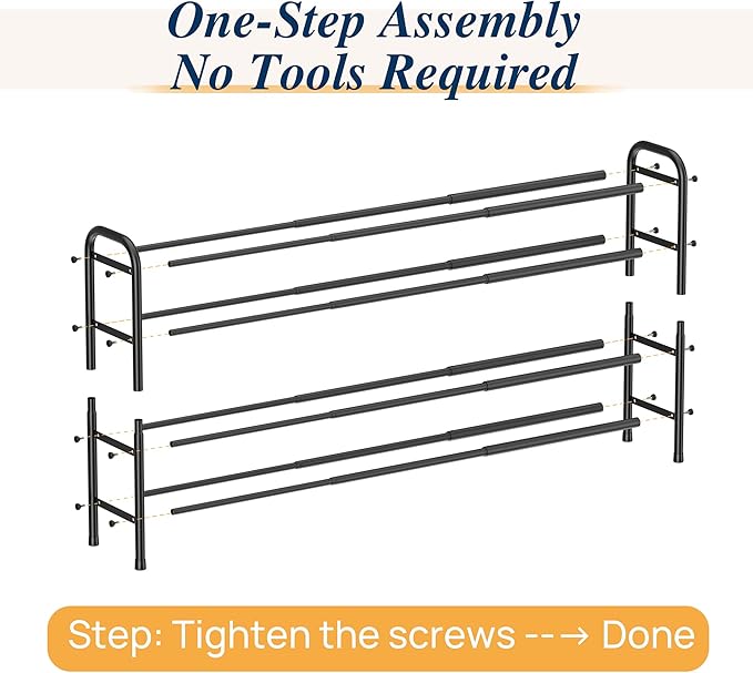 ENJOYBASICS 4 Tier Expandable Shoe Rack for Closet, Free Standing Metal Shoe Shelf Storage Organizer Holder 24 Pairs, Adjustable Width Shoe Rack for Entryway Small Space, Black