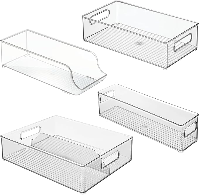 iDesign Fridge Storage Bin Set with a Soda Can Dispenser- Set of 4 - Clear - Made in USA
