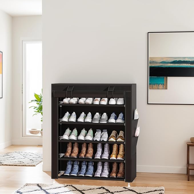 5-Tier Vertical Shoe Rack Organizer, Space Saving Shoe Storage Organizer, Black