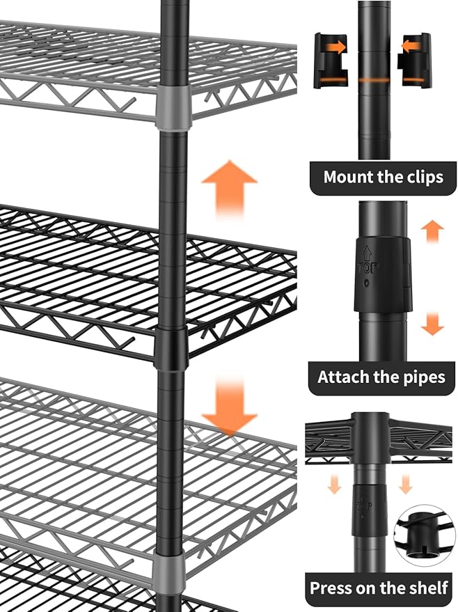 Golpart 4 Tier Adjustable Storage Shelves,Heavy Duty Metal Utility Shelf 1400LBS Capacity Wire Shelving Unit Organizer Rack for Kitchen Office Pantry Room 18" D x 46" W x 59" H Black
