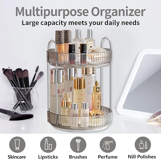 360 Rotating Makeup Organizer for Vanity, Bathroom Countertop Organizer