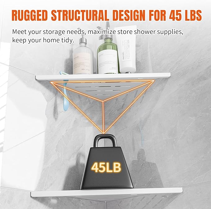 Corner Shower Shelf with Razor Hole, Rustproof Stainless Steel Shower Organizer, No Drilling Tile Shower Shelves, Modern Bathroom Shelf for Tile Wall, Grout in Shelf for Bathroom 2-Pack, 10"