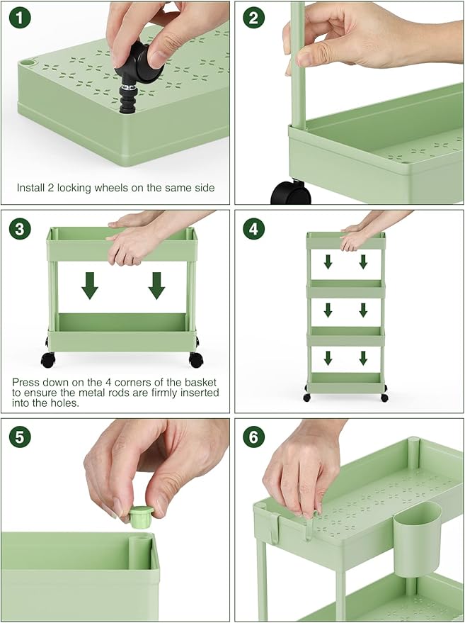 Slim Rolling Storage Cart, 7.1" W+Green