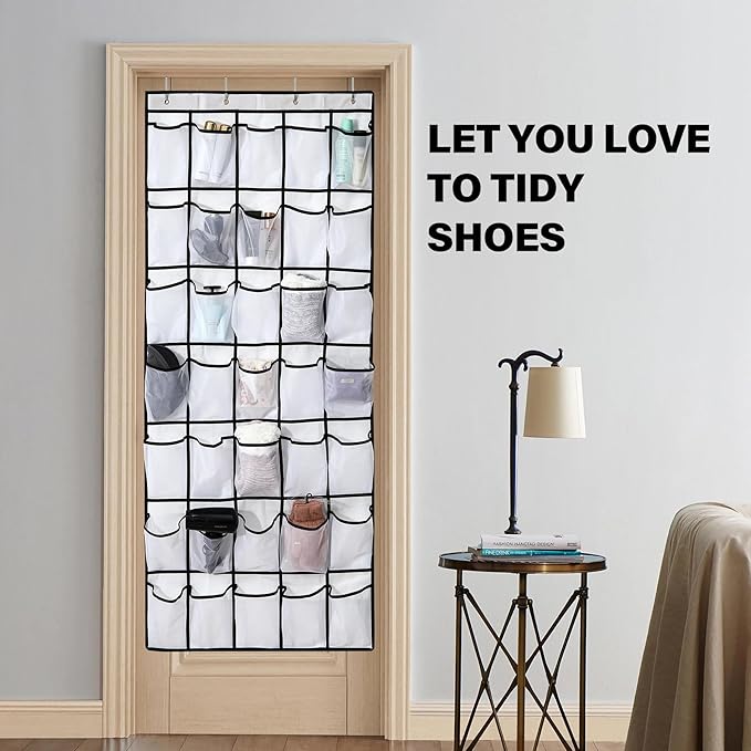 35Large Pockets Over The Door Shoe Organizer, Mesh Pockets Shoe Holder Rack, Capacity hanging shoe organizer,door shoe rack With 4 Metal Hook.