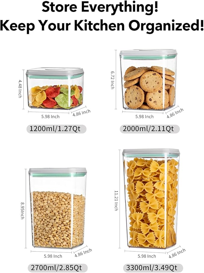 Airtight Food Storage Container with One-Touch Lid, 8-Piece Set (1.3, 2.1, 2.9, 3.6 QT* 2) Stackable Durable BPA-Free for Flour, Cereal & Complete Pantry Organization.