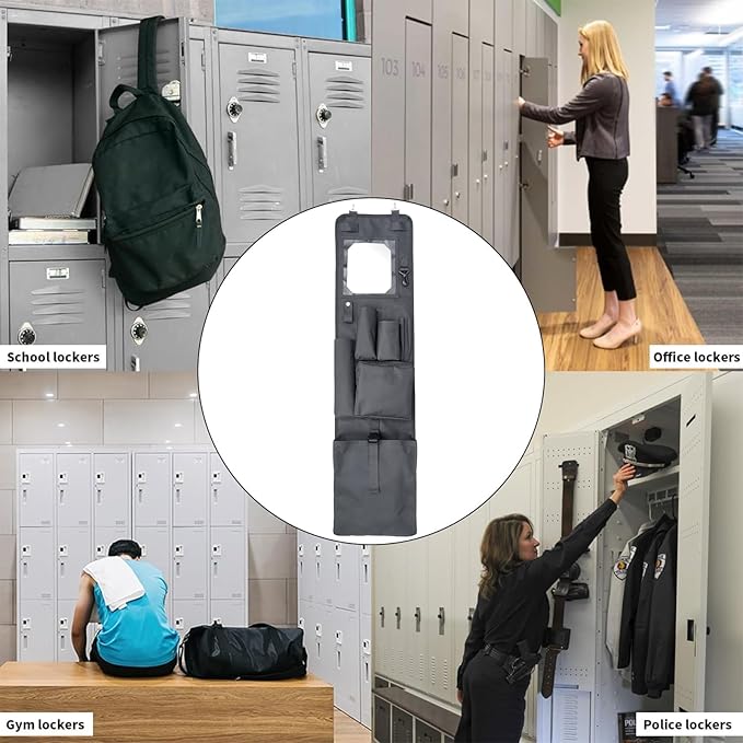 Police Style Hanging Closet Shelf Hanging Work Locker Organizer 39.37 x 9.84 Inches Door Locker Organization with Acrylic Soft Mirror Waterproof 600D Oxford Cloth (Black)