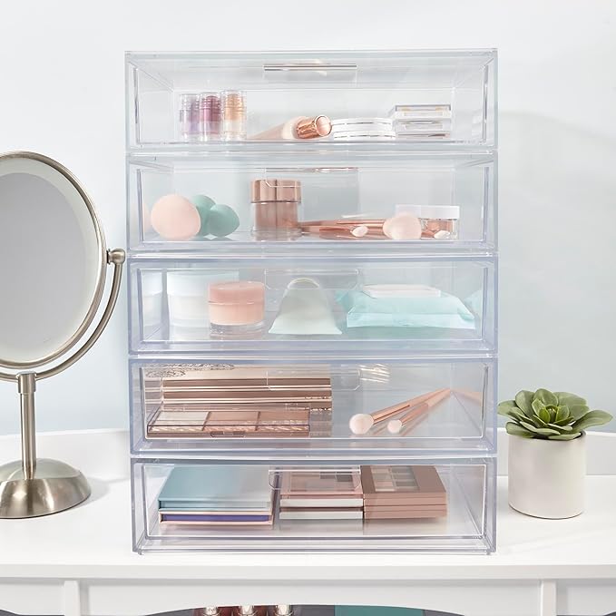 Audrey Stackable Clear Bin Plastic Organizer Drawer, Organize Eyeshadow Palettes