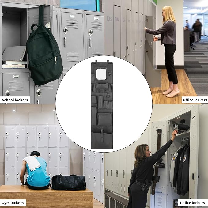 Police Style Hanging Closet Shelf Hanging Work Locker Organizer 53.54 x 12.6 Inches Door Locker Organization with Acrylic Soft Mirror Waterproof 600D Oxford Cloth (Black)