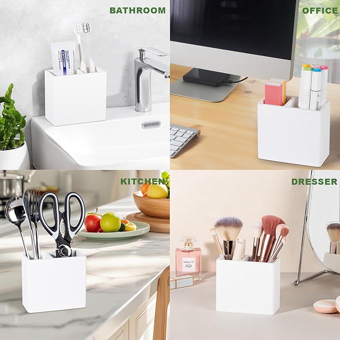 Diatomite Toothbrush Holder 2 Slots Tooth Brush Holder for Bathroom, Kids Electric Toothbrush and Toothpaste Organizer for Countertop, Shower, Vanity, White