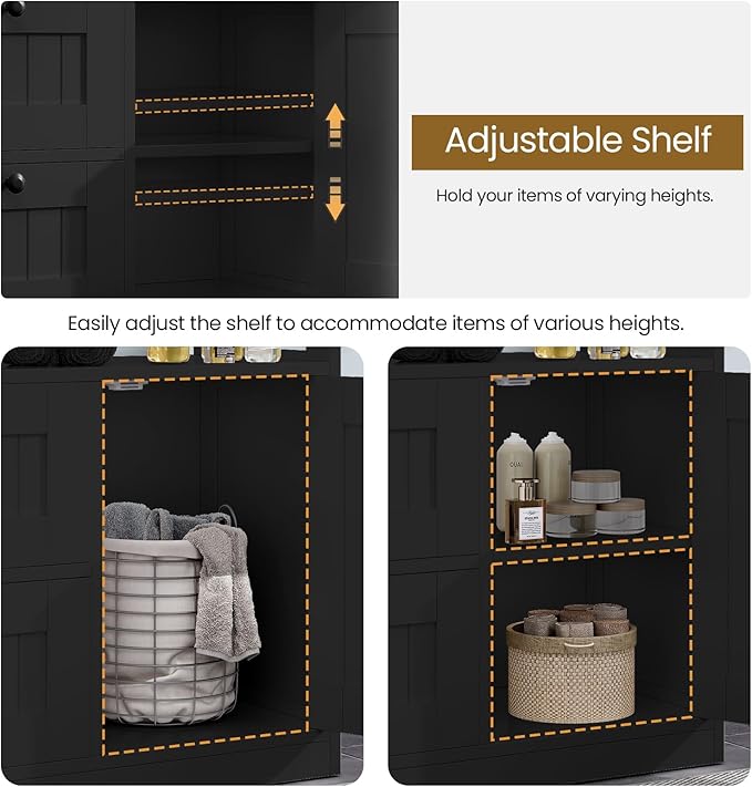 GRUSIGN Storage Cabinet, Modern Bathroom Floor Storage Cabinet Organizer with 1 Door and 3 Drawers, Freestanding Cupboard for Kitchen/Living Room Use