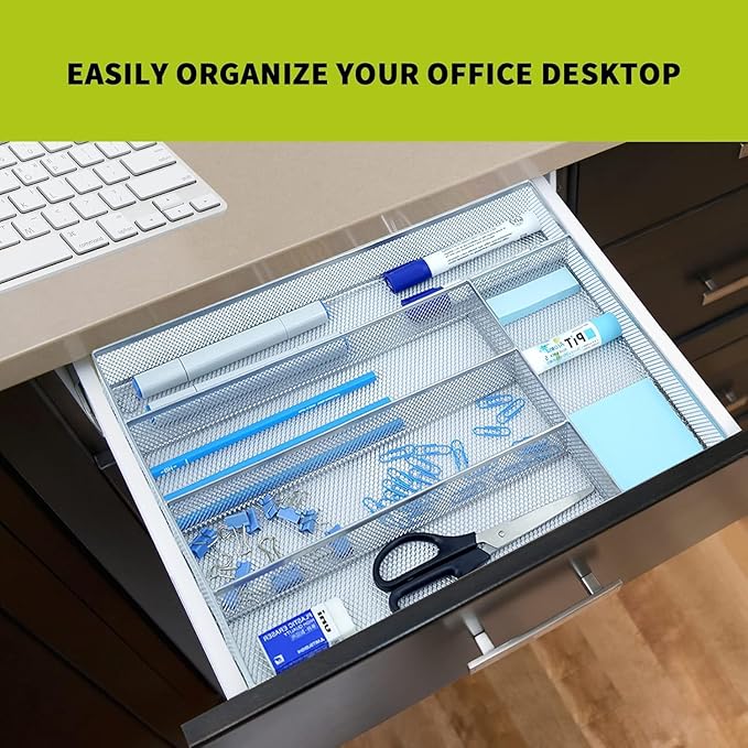 Silverware Drawer Organizer, 5 Compartment Cutlery Tray with Non-Slip Feet