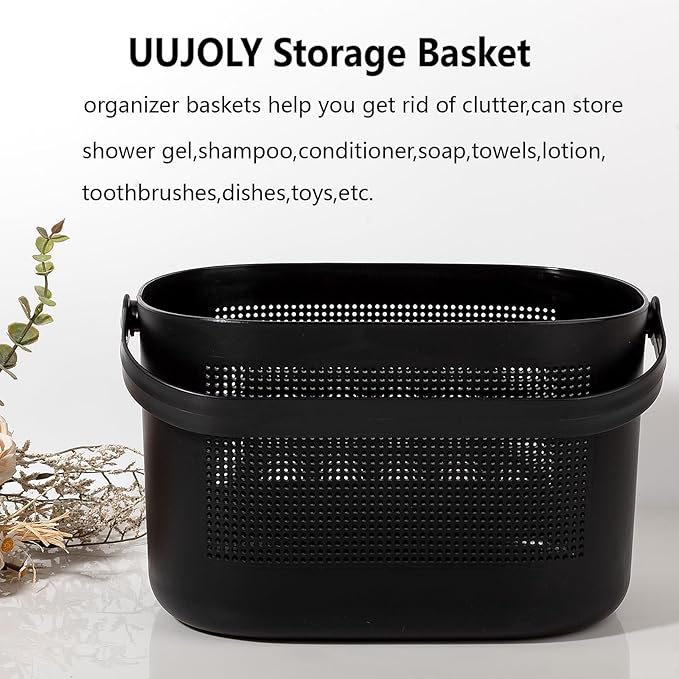 Plastic Storage Baskets with Handles, Black