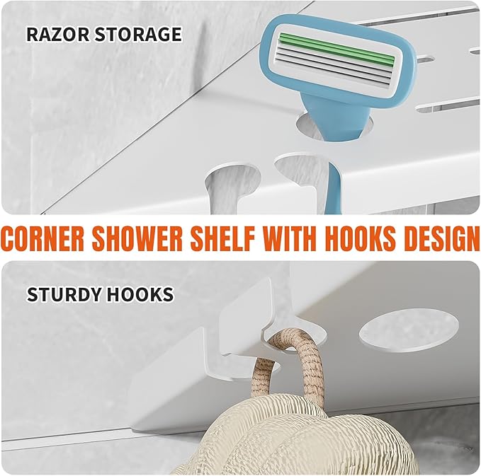 Shower Corner Shelf, 304 Stainless Steel, Black, Wall Mount, Triangular, 10 x 10 Inches, Leak Resistant, 2 Pack, Bathroom Storage Organizer with Brushed Finish