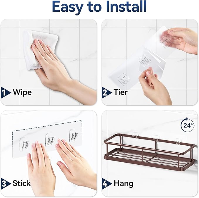 YASONIC Shower Caddy 3 Pack Rustproof Shower Organizer, Large Capacity Shower Shelves for Inside Shower, Bathroom Organizers and Storage with Soap Holder and 12 Hooks, Adhesive Shower Storage Bronze